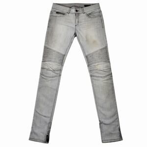 Rockstar Biker Jeans 29x34 Gray Moto Slim Fit Distressed Zip Detail Stretch